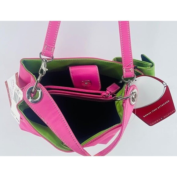 Tommy Hilfiger Purse Sz Med Spring Pink & Green Easy Clean Bonus Coin Purse NWT - Picture 11 of 11